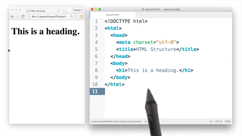 Screenshot from HTML Structure video in beginning of lesson